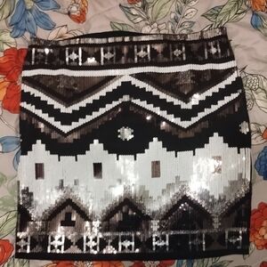 Express Sequin Pencil Mini Skirt Black and White